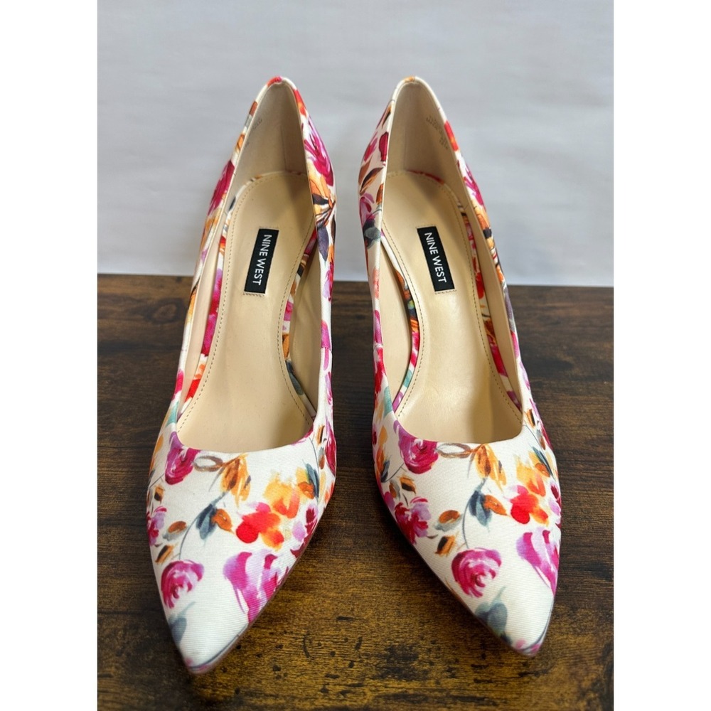 Nine West Flax Floral Pointed Toe Pumps Off White Textile Heels Womens 11 M - Picture 10 of 13